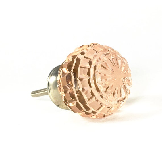 Round Patterned Pink Glass Knob Decorative Knob Dresser And Etsy