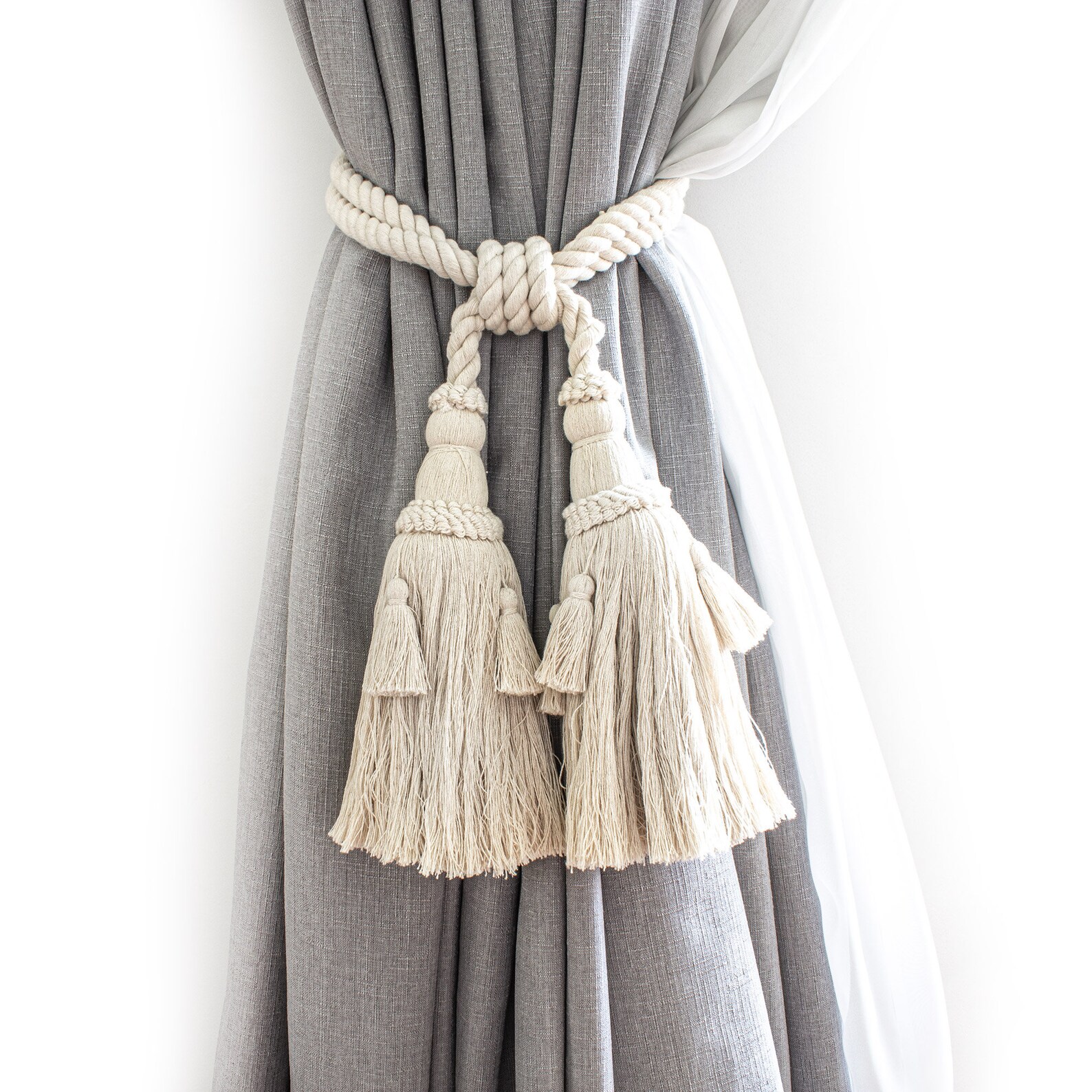 Large and Small Cotton Tassel Curtain Tie Back Boho Chic Etsy