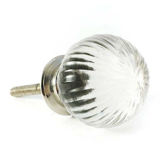 Vintage Round Clear Glass Knob Solid Glass Cabinet Knob Etsy