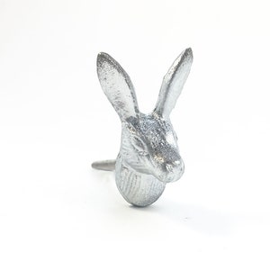 Silver Iron Rabbit Knob, Small Woodland Wall Knob, Baby Nursery Themed Knob, Rabbit Hook or Cabinet Pull, Kids Decor, Decorative Wall Hook.