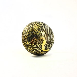 Peacock Embossed Knob, Round Brass Etched Furniture Knob, Rustic Knob, Vintage Decorative Drawer or Cabinet Pull, Furniture Handle.