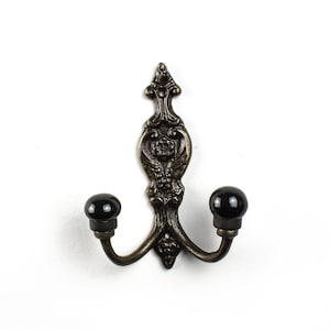 Double Vintage Gold Wall Hook - Black, Traditional Wall Decor, Vintage Coat Hook, Entrance Wall Hook, Ceramic wall hook, Wall Storage