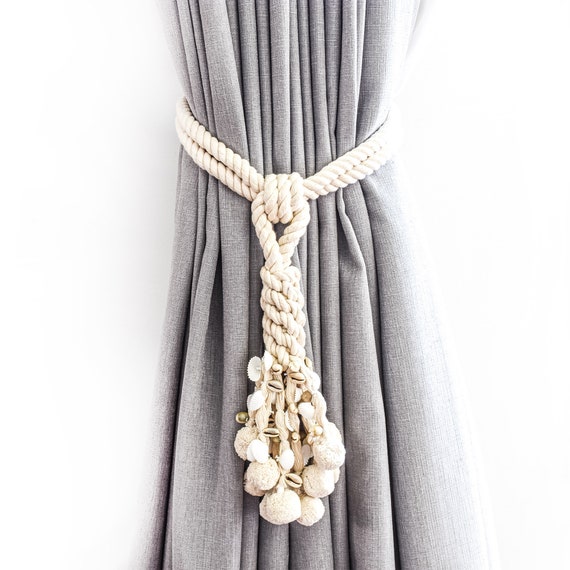 Tie Back Tassel Natural Cotton & Shell 1 Pair 