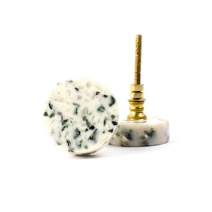 Round Green and Grey Terrazzo Knob, Modern Cabinet Knob, Furniture Hardware, Modern Decor, Terazzo Knob, Circle Moon Knob, Kitchechen Pull,