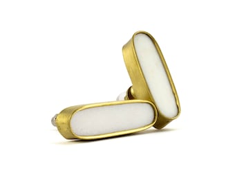 White Marble and Brass Oblong Pull, Modern Cabinet Pull, Decorative Hardware, Furniture Hardware, Cabinet Handles, Pull, Marble Knob