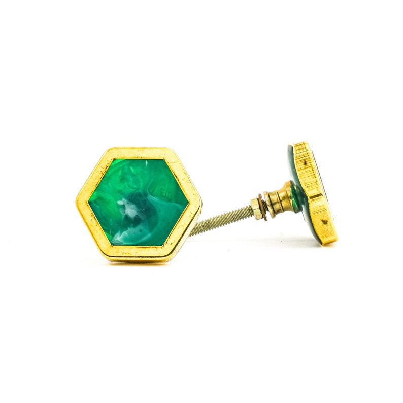 Hexagon Emerald Green and Gold Art Deco Knob Luxe Etsy Australia