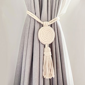 Spiralled Cotton Tassel Curtain Tie Back, Bohemian Chic Curtain Tie Back, Coastal Curtain Tie Back, Rope Curtain Tie Back, White Tie Back