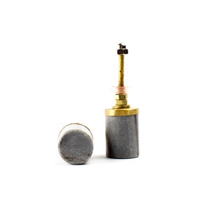 Grey Marble and Brass Cylinder Knob, Modern Cabinet Knob, Decorative Knob, Furniture Hardware, Grey Marble Knob, Pull, Marble Knob
