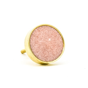 Dessert Pink Stone Brass Knob, Round Cabinet Knob, Decorative Furniture Knob, Cabinet Pulls and Handles, Stone and Metal Knob, Large Knob