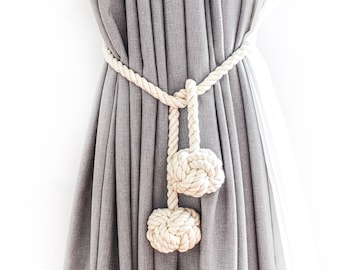 Double Knot Cotton Curtain Tie Back, Coastal Curtain Tie Back, Bohemian Knot Curtain Tie Back, Boho Chic Tie Back, White Curtain Tie Back