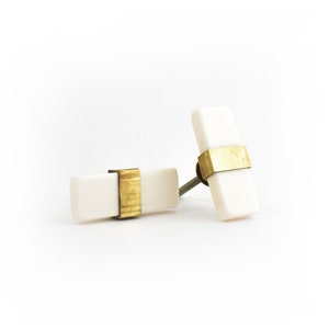 Rectangle White Resin and Brass Pull, Door Handle, Furniture Hardware, Decorative Handles, Luxe T-bar Pull,  Drawer Handle, Luxury Handles,