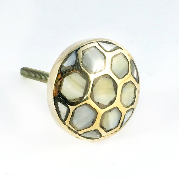 Antiqued Gold And Pearl Honeycomb Knob Mother Of Pearl Knob Etsy