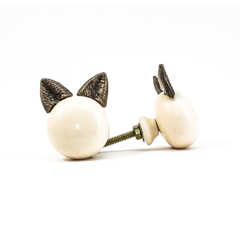 White Ceramic Cat Knob Kitten and Cat Themed Nursery Knob Etsy