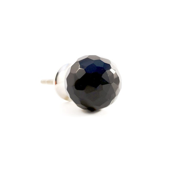 Black Glass Geodesic Knob Round Glass Knob Dresser And Etsy