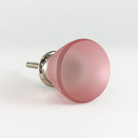 Frosted Round Pink Glass Knob Solid Glass Cabinet Knob Etsy