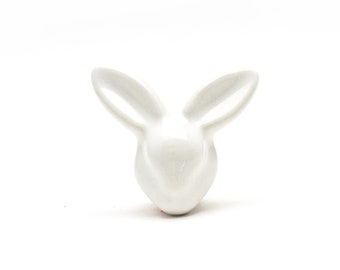 White Ceramic Mr. Rabbit Knob, Woodland Themed Nursery Knob, Modern Knob, Decorative Drawer or Cabinet Pull, Furniture Handle.