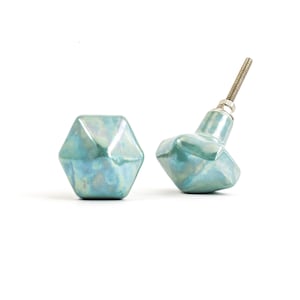 Pearled Teal Hex Knob, Ceramic Knob, Decorative Knob, Cabinet Hardware, Modern Furniture Knob, Hexagon Knob, Modern Cabinet Knob, Nursery