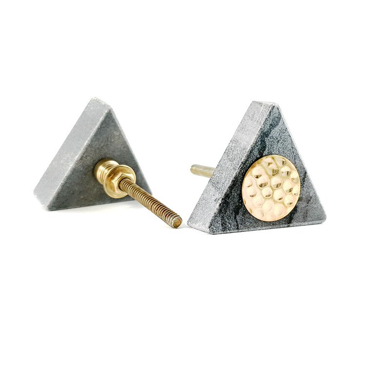 Grey Triangle Knob with Hammered Brass Centre Modern Etsy