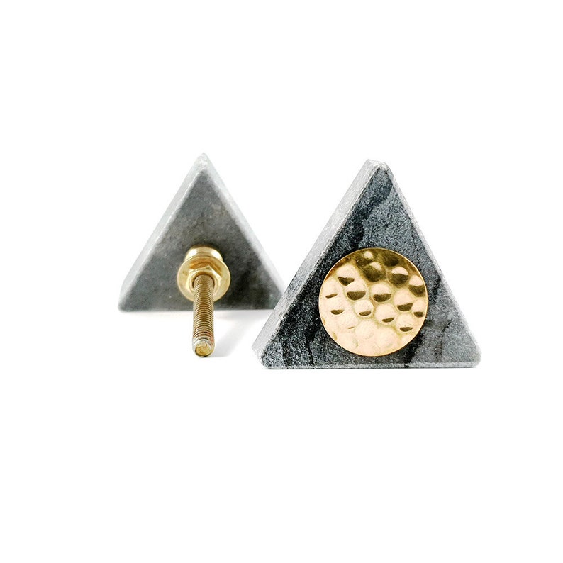 Grey Triangle Knob with Hammered Brass Centre Modern Etsy