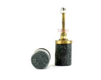 Bouton cylindrique en laiton et granit vert, Bouton de meuble moderne, Bouton décoratif, Quincaillerie de meubles, Bouton en granit, Poignée, Bouton vert