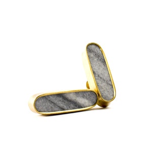 Grey Marble and Brass Oblong Pull, Modern Cabinet Pull, Decorative Hardware, Furniture Hardware, Cabinet Handles, Pull, Marble Knob