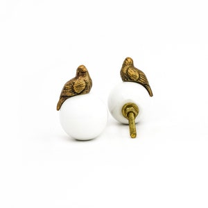 Gold Perched Bird Knob, Woodland Themed Nursery Knob, Modern Knob, Decorative Drawer or Cabinet Pull, Furniture Handle, Glass and Iron Knob