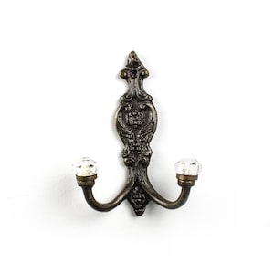 Clear Glass Double Vintage Gold Wall Hook, Traditional Wall Decor, Vintage Coat Hook, Entrance Wall Hook, Glass wall hook, Wall Storage