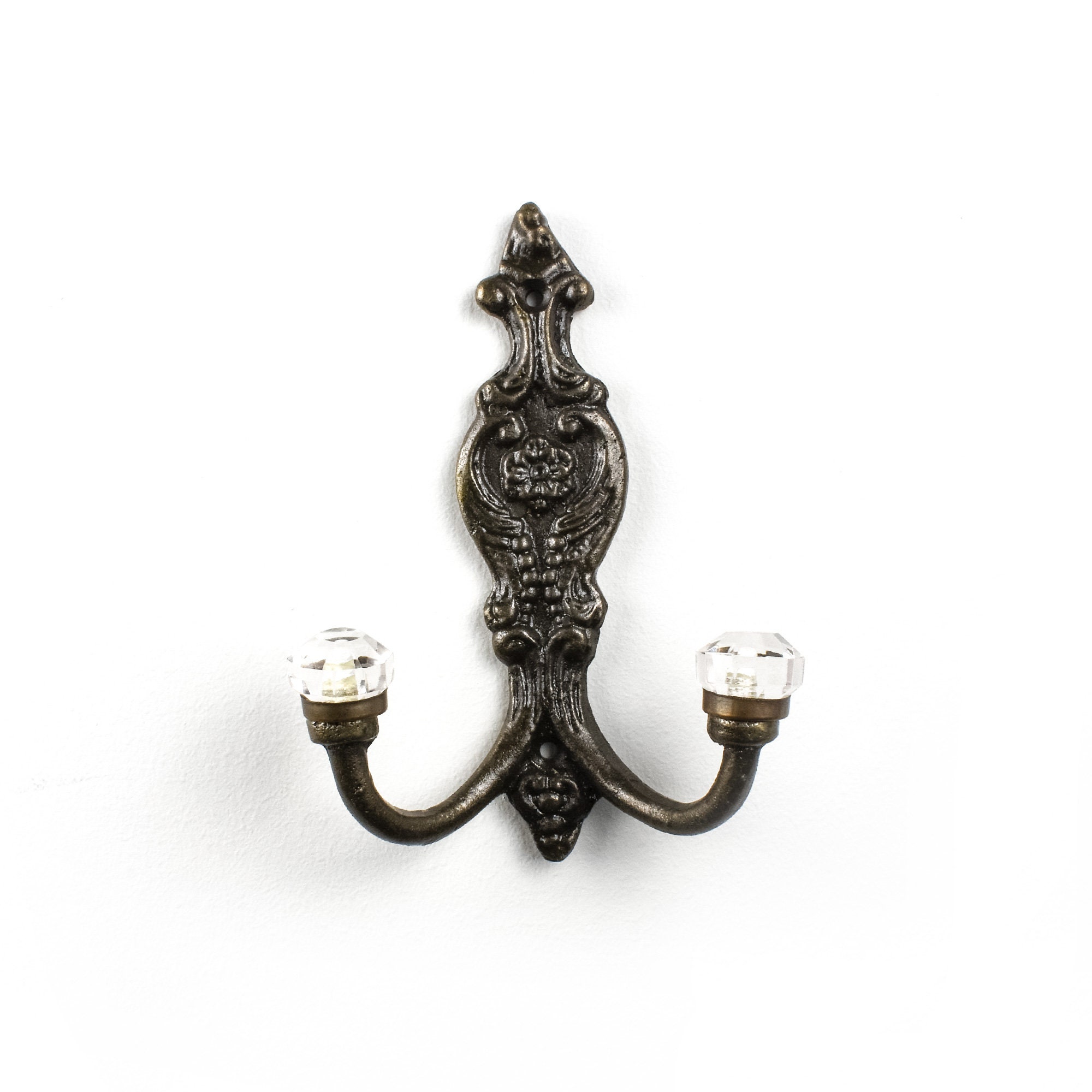 Clear Glass Double Vintage Gold Wall Hook Traditional Wall Etsy