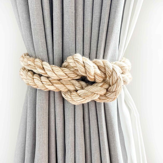 Coppia Ferma Tende In Corda Di Cotone - Naturale Beige Per Interni, 2 Pezzi - Foto 10