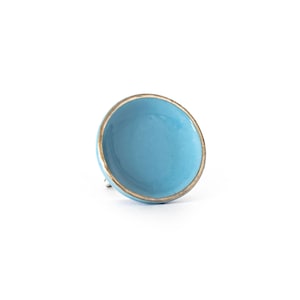 Sky Blue Ceramic Disc Knob with Gold Rim, Round Ceramic Knob, Blue Knob, Circle Knob, Cabinet Knob, Dresser Knob, Decorative Knob