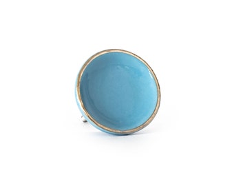 Sky Blue Ceramic Disc Knob with Gold Rim, Round Ceramic Knob, Blue Knob, Circle Knob, Cabinet Knob, Dresser Knob, Decorative Knob