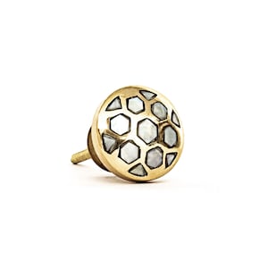 Gold and Pearl Honeycomb Knob, Mother of Pearl Knob, Round Vintage Knob and Pull, Cabinet Knob, Furniture Knob, Decorative knob,
