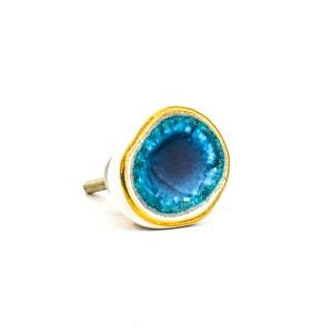 MINI Teal and Gold Crater Knob, Small Round Modern Cabinet Knob and Furniture Hardware, Decorative Handles, Dresser Knob, Ceramic