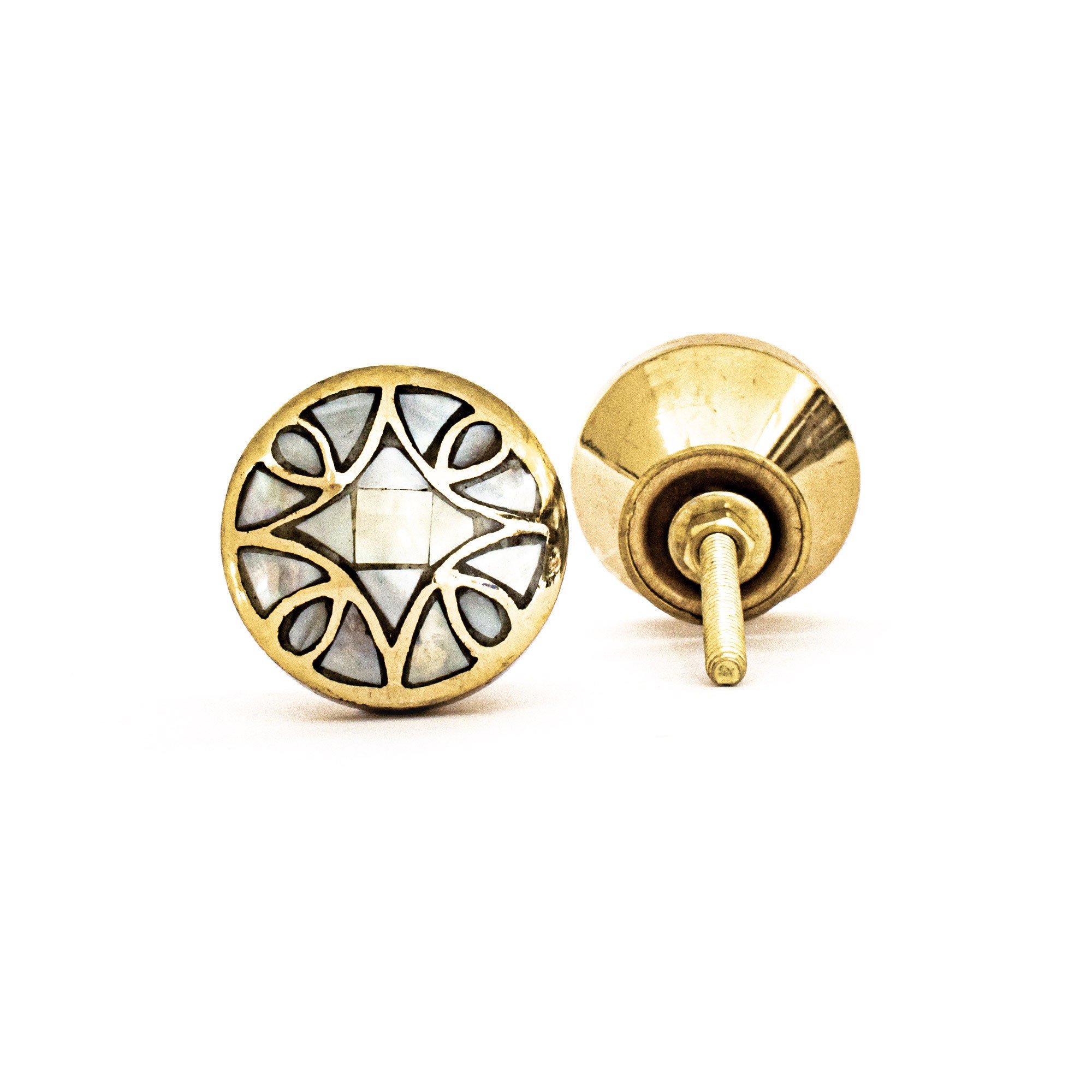 Brass Diamond Shell Knob Mother of Pearl Knob Round Vintage Etsy