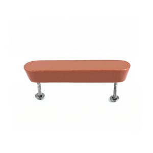 May include: An orange-brown cabinet pull with a rectangular shape and rounded edges. It is attached to two silver screws with washers. The background is plain white.