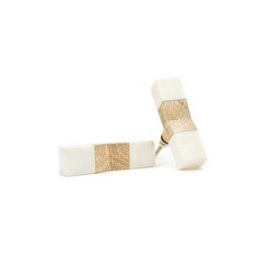 Gekeilte Zugstange aus weißem Marmor und Holz, Schrankknopf aus Holz, Möbelbeschläge, dekorative Griffe, rustikaler Knopf, Rechteckknopf