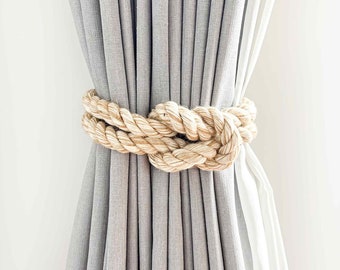 Cotton and Jute Reef Knot Curtain Tie Back, Rustic Curtain Tie Back, Bohemian Curtain Tie Back, Boho Chic Tie Back, Cotton Tie Back