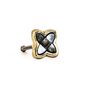 Black Pearled Clover Knob, Mother of Pearl Knob, Vintage Knob and Pull, Cabinet Knob, Furniture Knob, Decorative Knob, Inlay Knob