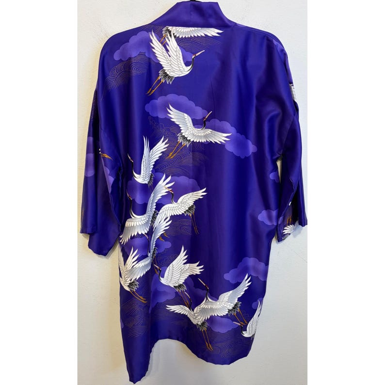Japan Purple Robe Vintage Maruky Kyoto Tokyo JAPAN Kimono Robe Purple Storks Bird Short ...