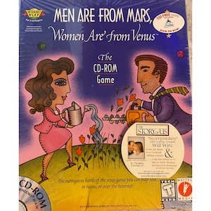 May include: A CD-ROM game box titled "Men Are From Mars, Women Are From Venus." The box features cartoon illustrations of a man and woman, with text including "The CD-ROM Game" and "The Story of Us."