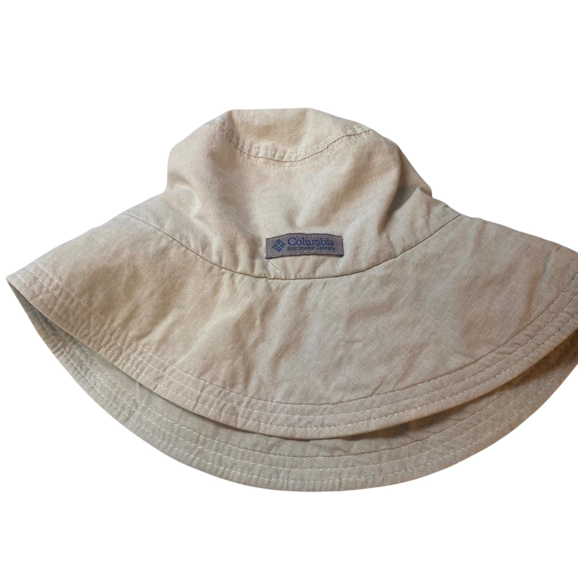 Vintage COLUMBIA Bucket Sun Garden Floppy Hat MEDIUM Made in USA Beige Fishing Salted Hook Columbia Booney Hat Tan main image 2