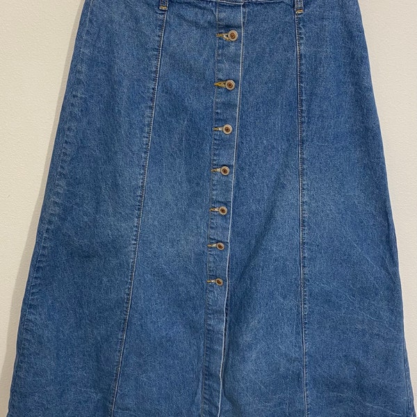 Women's Button Front Long Ankle Length Tiered Denim Prairie Skirt