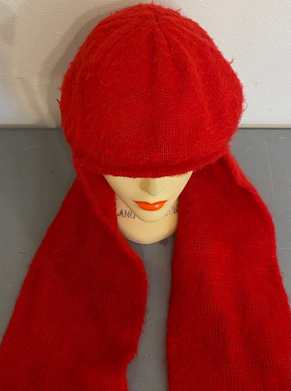 Knit Beret hat and scarf red set Feminine Rosette Knit Beret Hat & Scarf Set – Luxury Divas main image 4