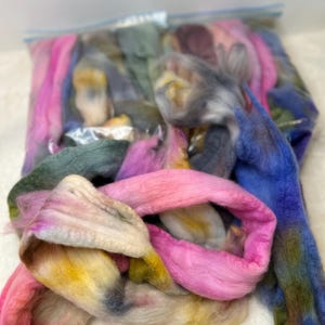 Hand dyed roving, Lucky dip roving pack, wool roving