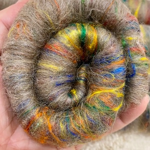 multi coloured rolags, rolags, hand carded rolags, spinning fibre, spinning wool