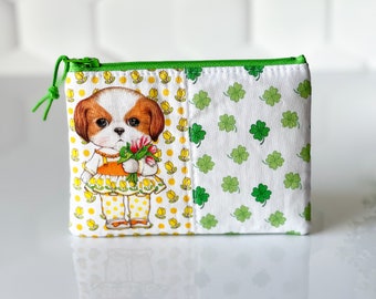 Shih Tzu / Kitsch Vintage Retro Small Zipper Pouch / Cats and Dogs / Kitties and Puppies