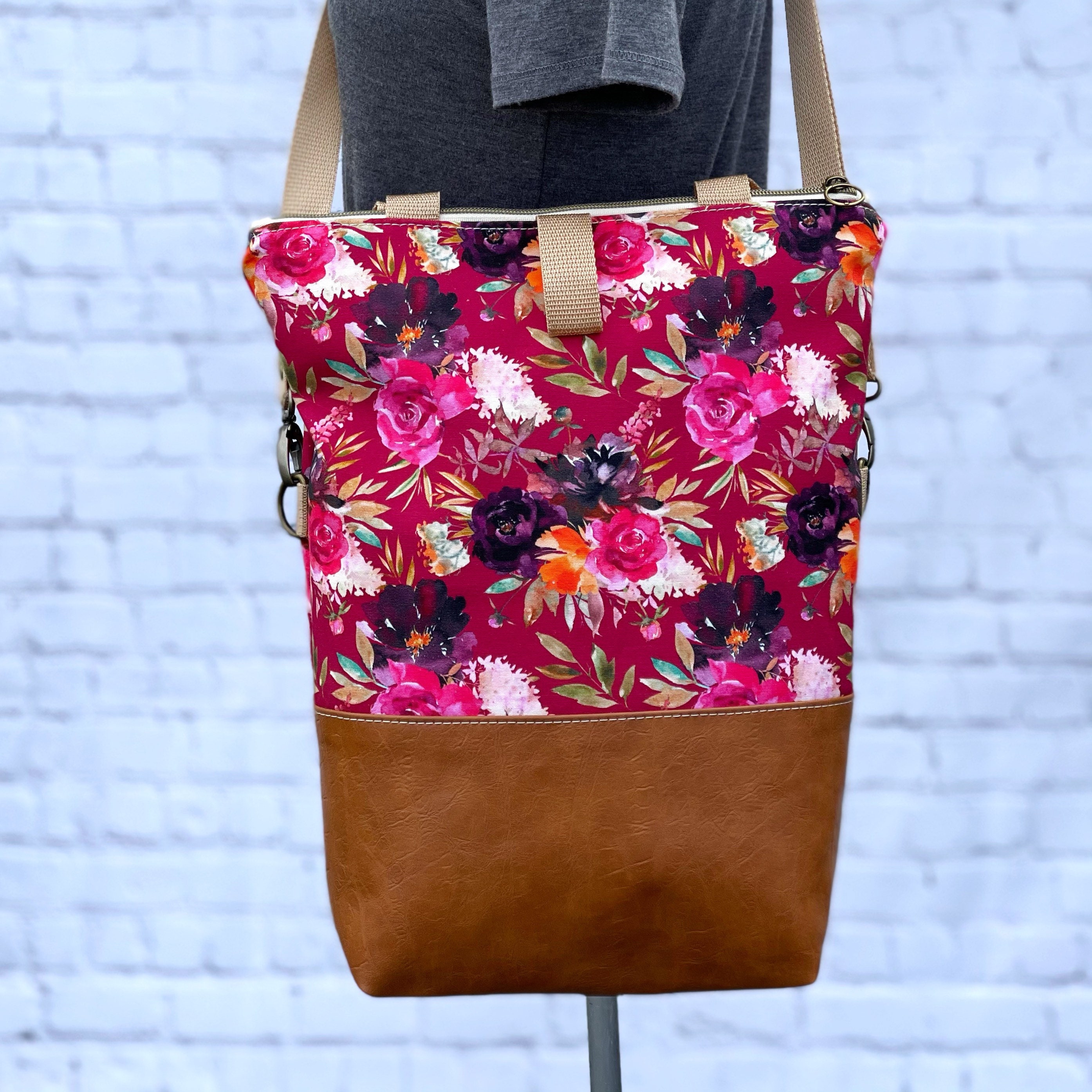 Floral / Convertible Backpack / Fold Over Tote / Crossbody Bag Etsy