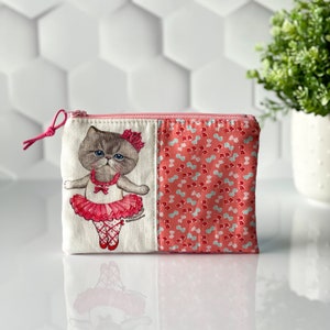 Scottish Fold Ballerina Zipper Pouch: Kitsch Retro Cotton Wristlet