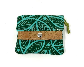 Small Wallet / Small Wallet for Women / Change Purse / Zipper Wallet / Green Swirls