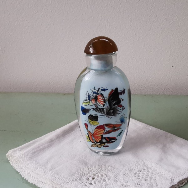 Fiole tabatière chinoise verre papillons